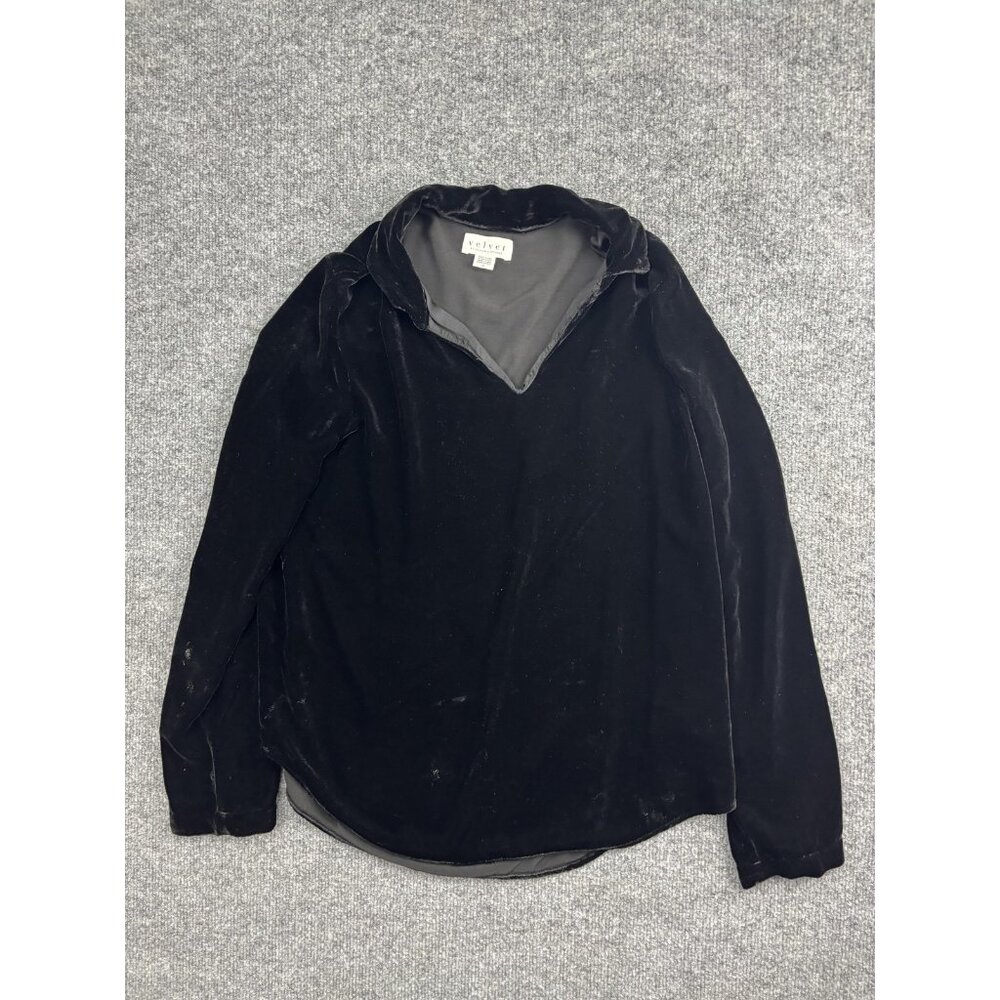 Velvet by Graham & Spencer Shirt Womens Small Black Velvet Cowl Neck Made USA